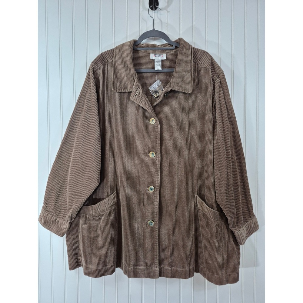 NWOT Mainstreet Blues 3X Brown Corduroy Button Up Jacket Oversized Long Sleeve